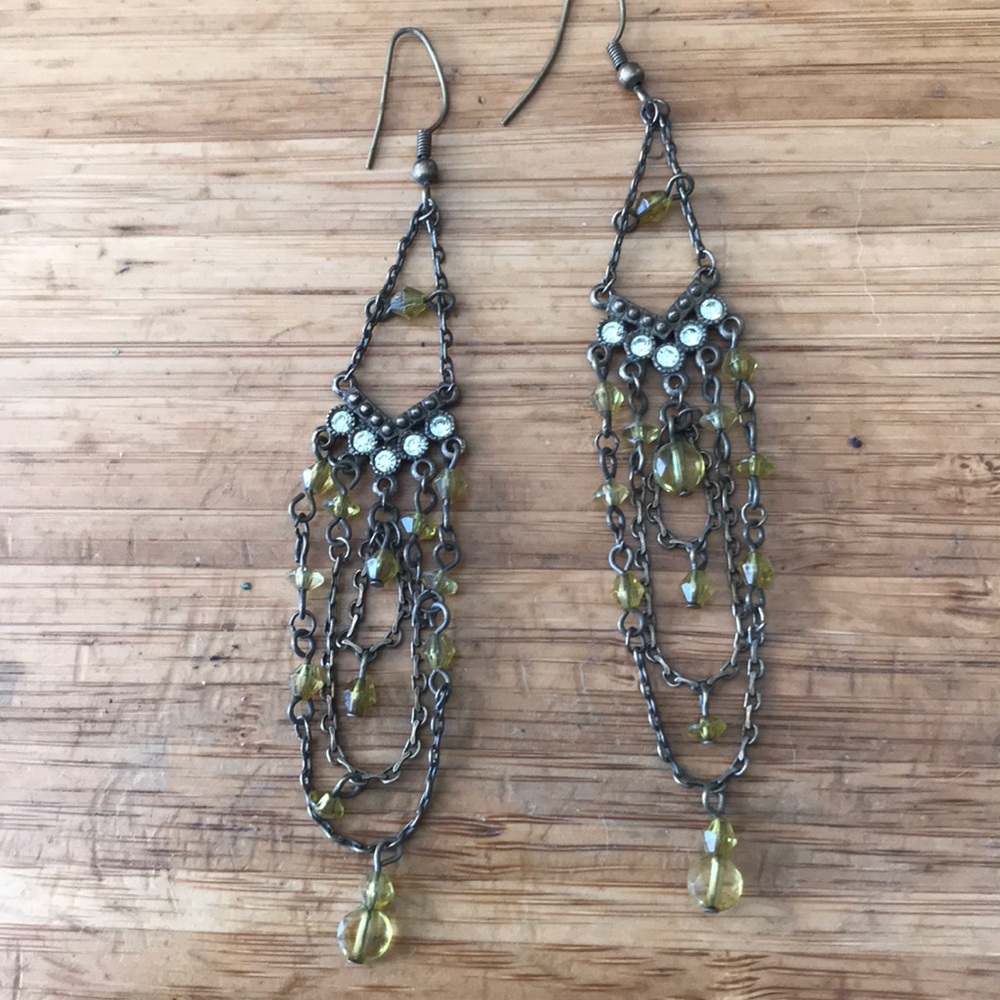 Yellow and gold colored chandelier earrings